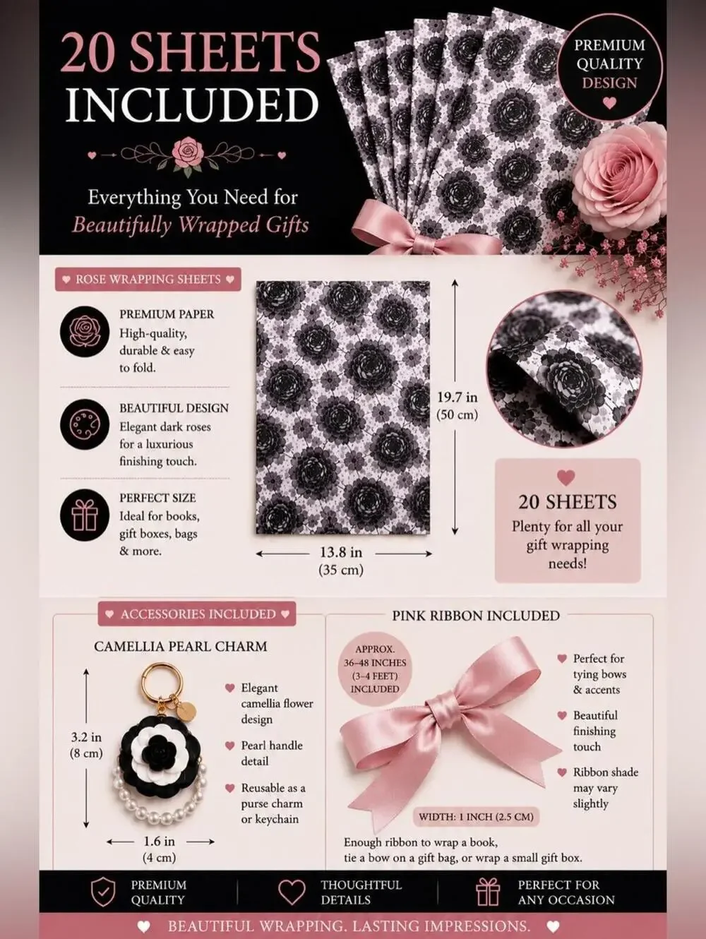Dark Romance Gift Wrap Bundle 20 Rose Sheets Purse Charm Keychain